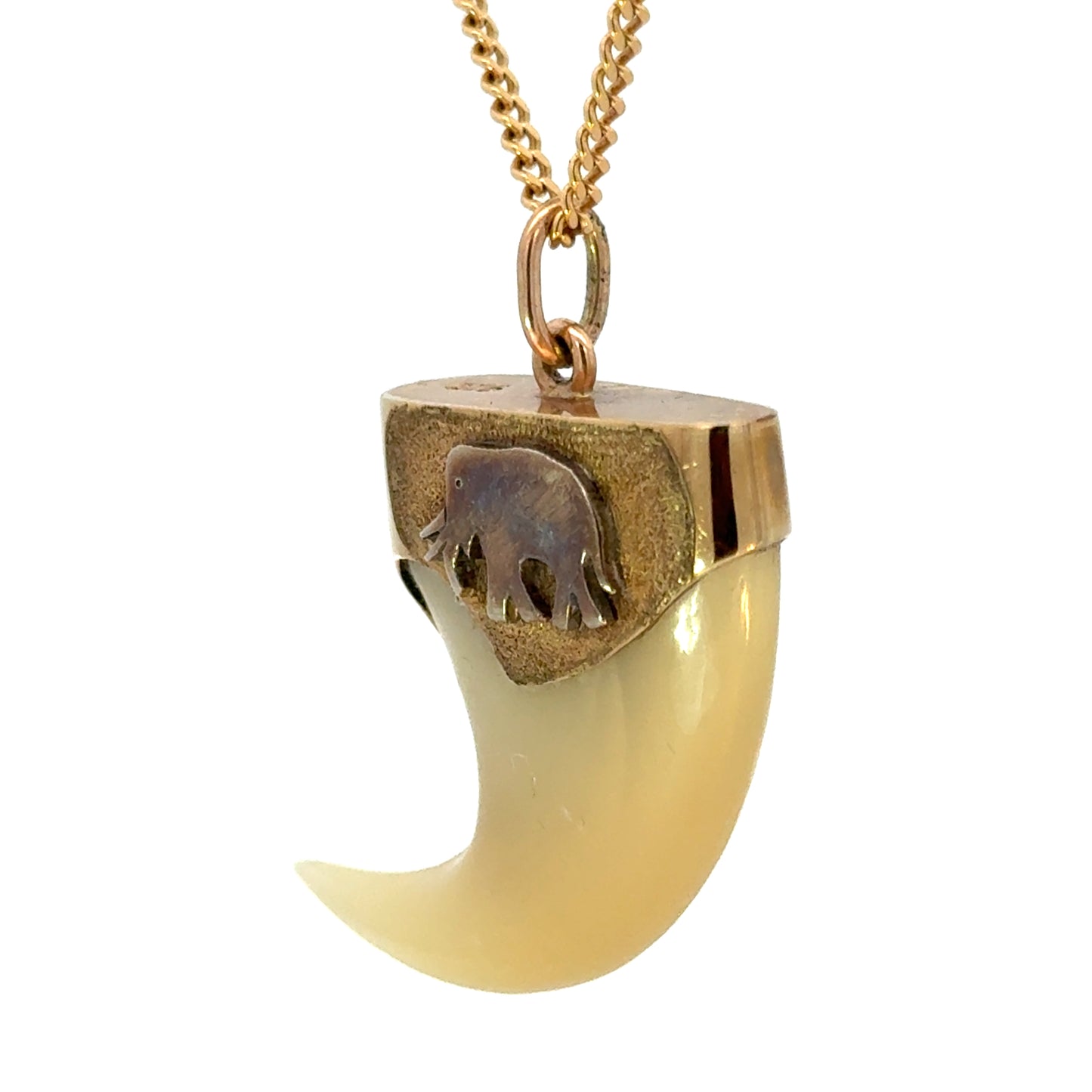 Vintage Safari Style Elephant Tooth Pendant in Yellow Gold