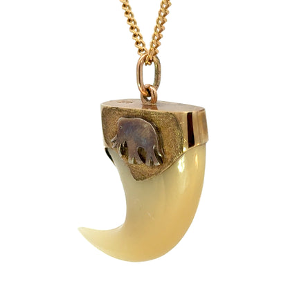 Vintage Safari Style Elephant Tooth Pendant in Yellow Gold