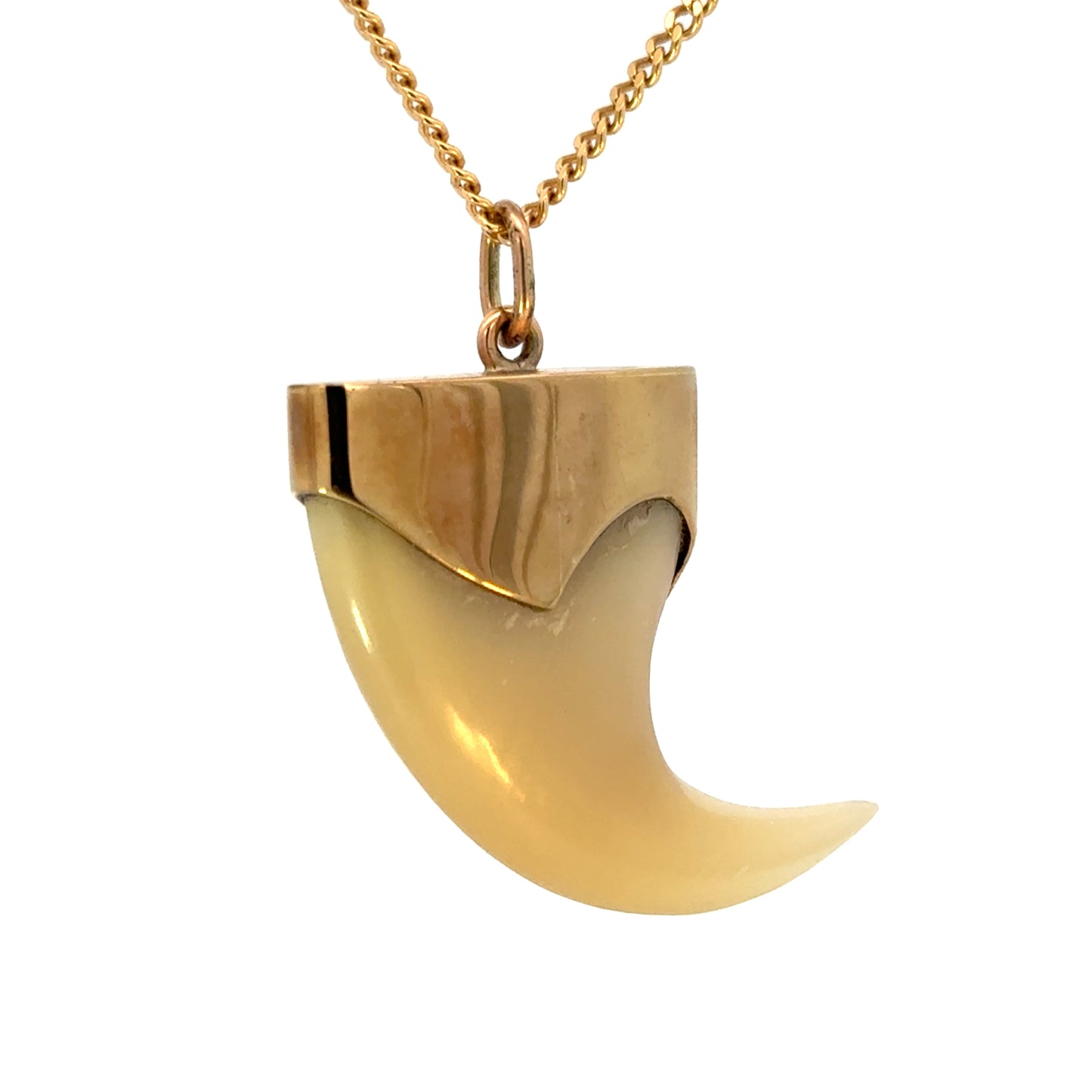 Vintage Safari Style Elephant Tooth Pendant in Yellow Gold