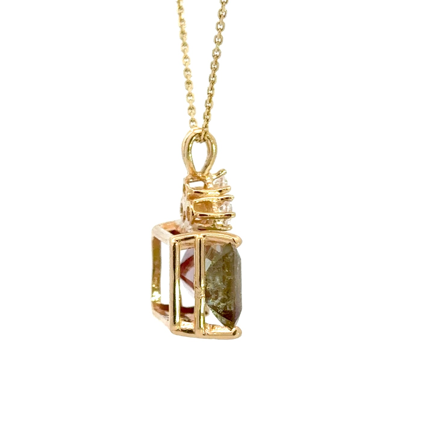 14K Gold Natural Bi-Color Tourmaline Pendant with Diamond Accent