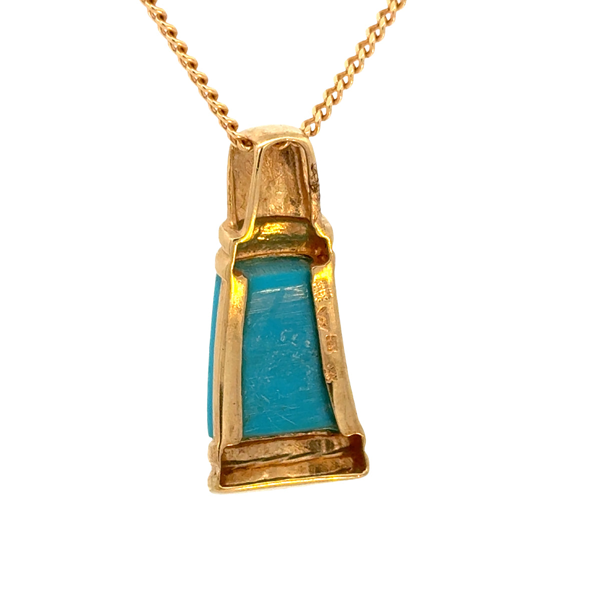 14K Yellow Gold Turquoise Pendant Elegant Tapered Design