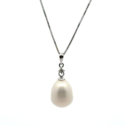 14K White Gold Timeless Baroque Pearl & Diamond Pendant