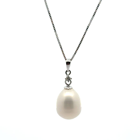 14K White Gold Timeless Baroque Pearl & Diamond Pendant