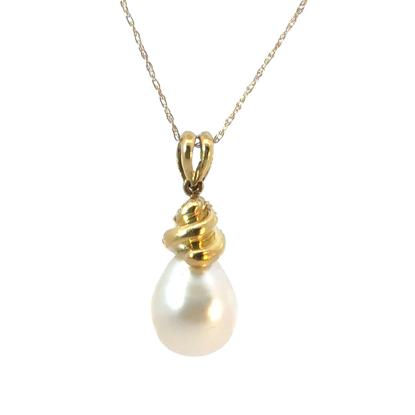 18K Yellow Gold Diamond and AAA Pearl Drop Pendant