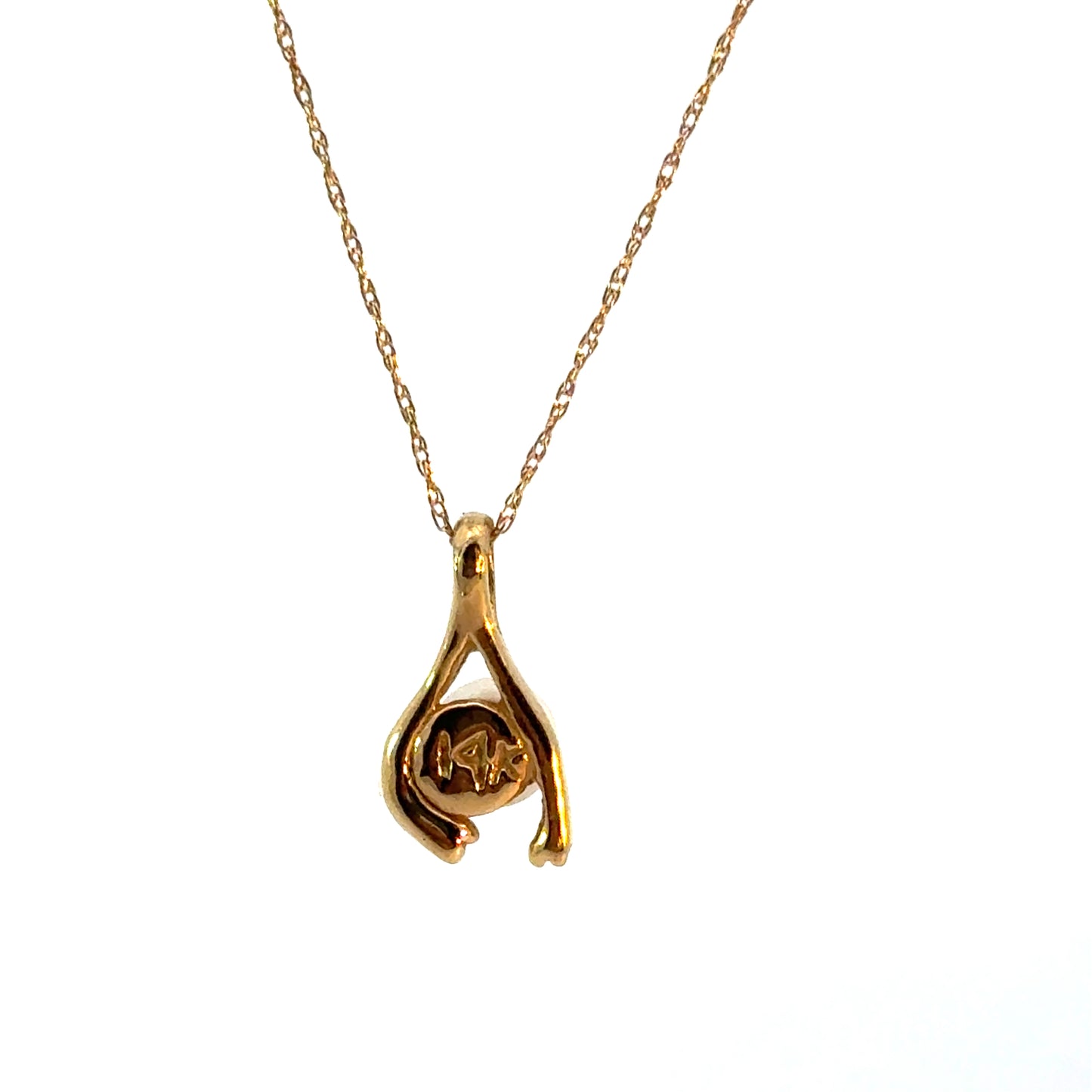 14K Yellow Gold Wishbone Pearl & Diamond Pendant Necklace