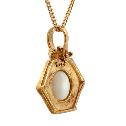 14K Yellow Gold Vintage Pearl, Onyx & Diamond Pendant