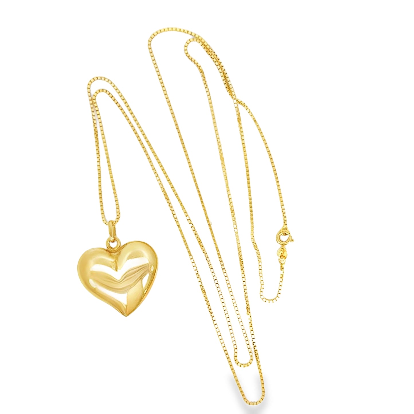 14K Yellow Gold Puff Heart Pendant with 30” Chain