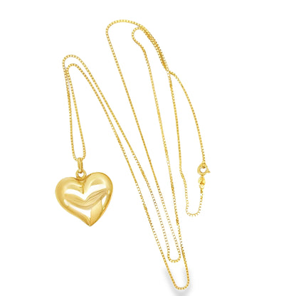 14K Yellow Gold Puff Heart Pendant with 30” Chain