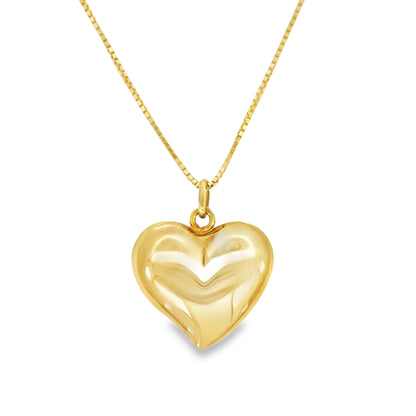 14K Yellow Gold Puff Heart Pendant with 30” Chain