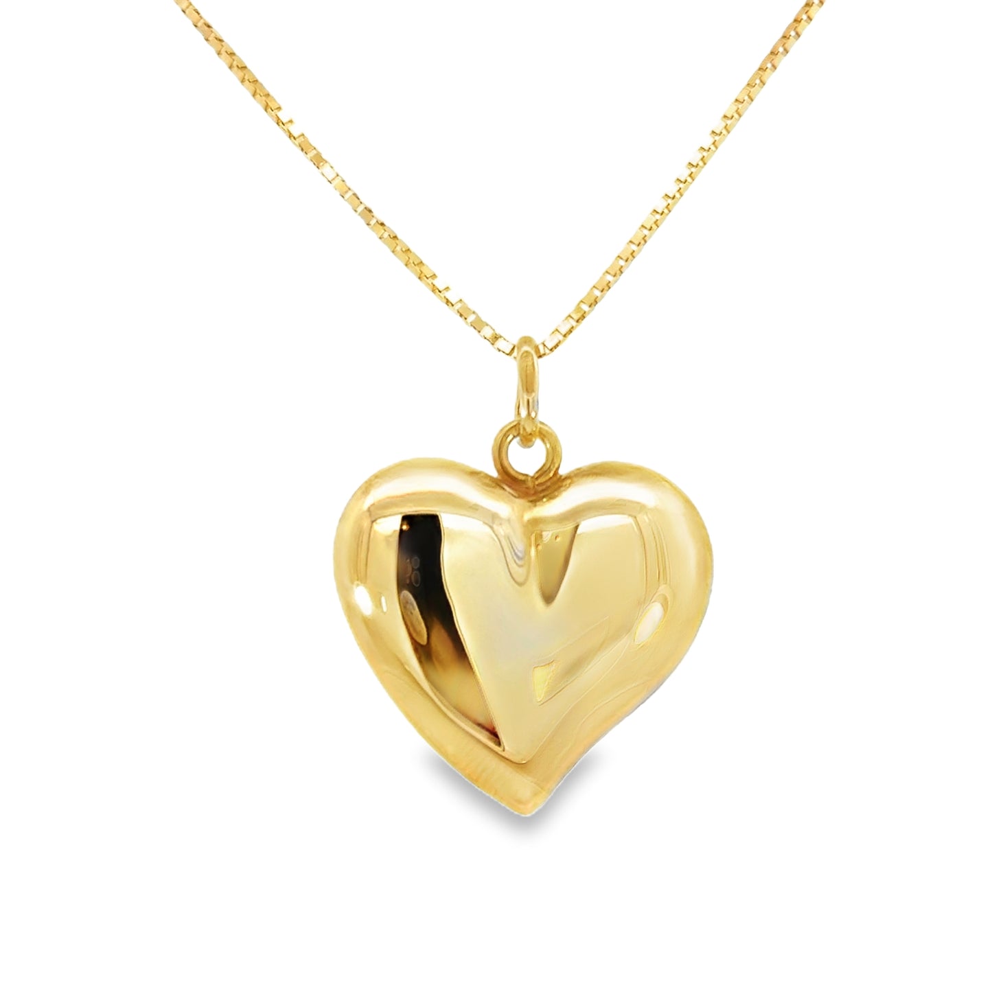 14K Yellow Gold Puff Heart Pendant with 30” Chain