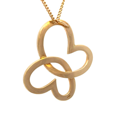 Estate 14K Yellow Gold Butterfly Hearts Pendant