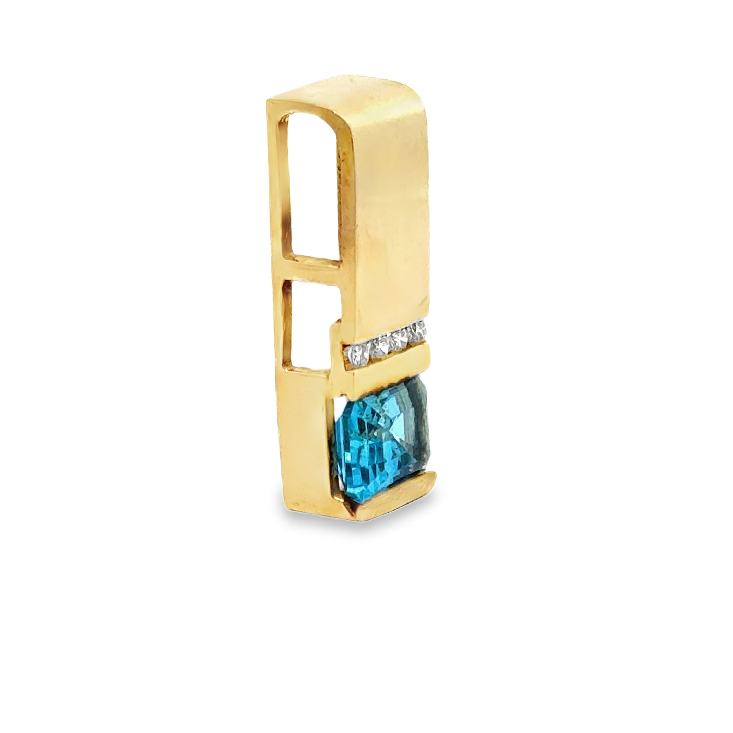 Elegant 14K Yellow Gold Blue Topaz & Diamond Pendant