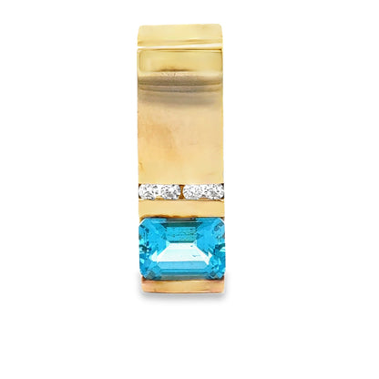 Elegant 14K Yellow Gold Blue Topaz & Diamond Pendant