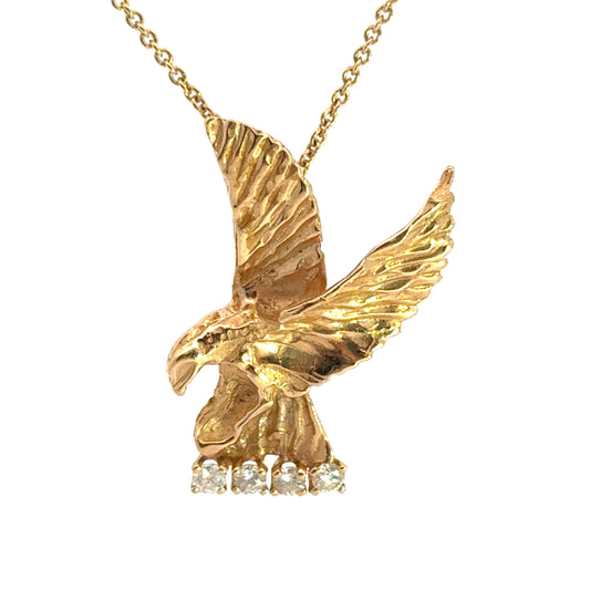 14K Yellow Gold & Diamond Striking Eagle Pendant