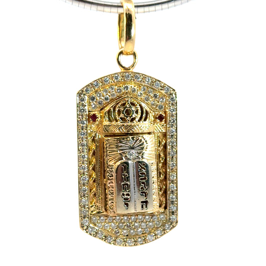 14K Yellow Gold Diamond Torah Ark Pendant with Hidden Scroll