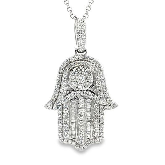 14K White Gold Diamond Hamsa Hand Pendant