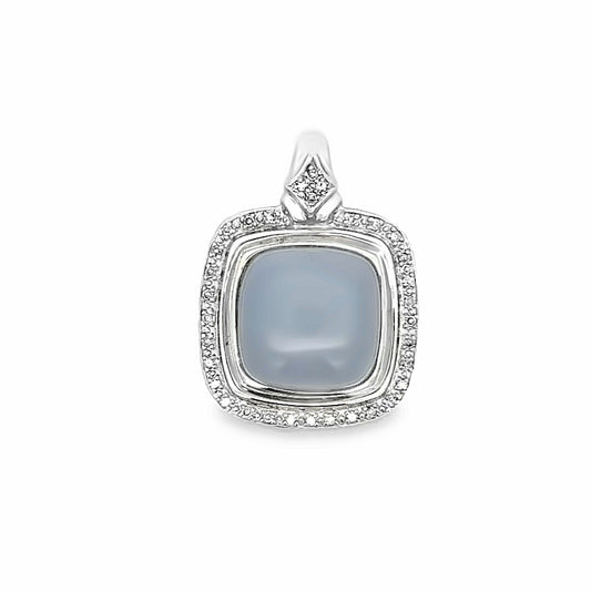 14K White Gold Natural Blue Chalcedony Pendant