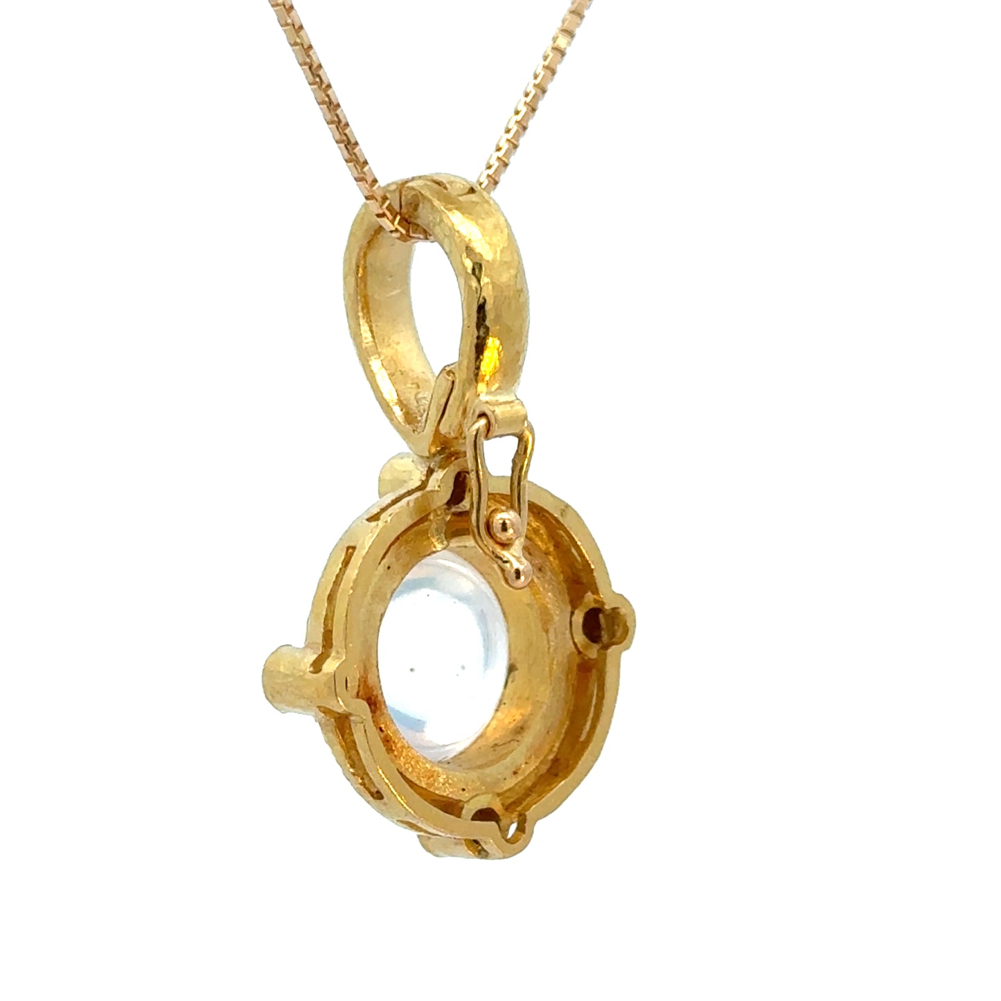 Moonstone & Diamond Pendant 18K Yellow Gold Textured Design with Hinged Bail