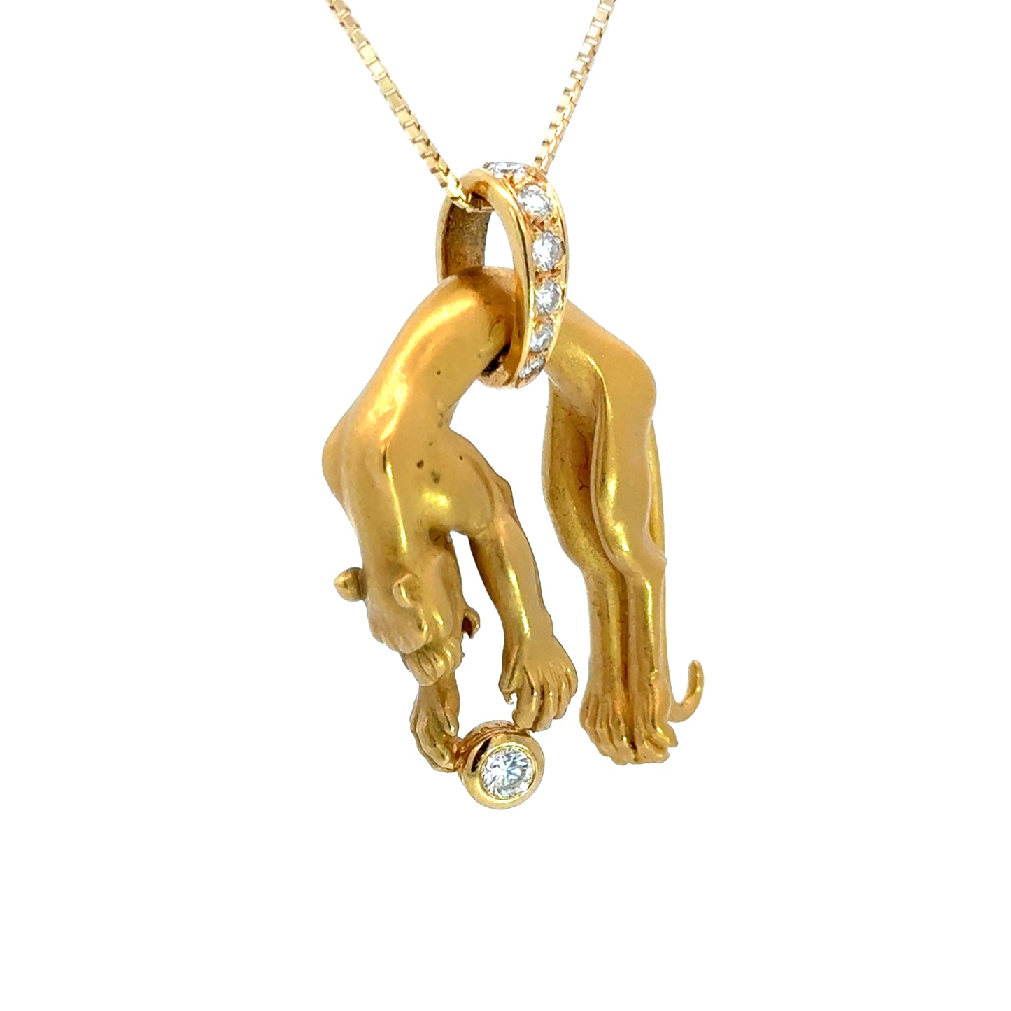Sculptural 18K Gold Panther Pendant with Diamond Accents