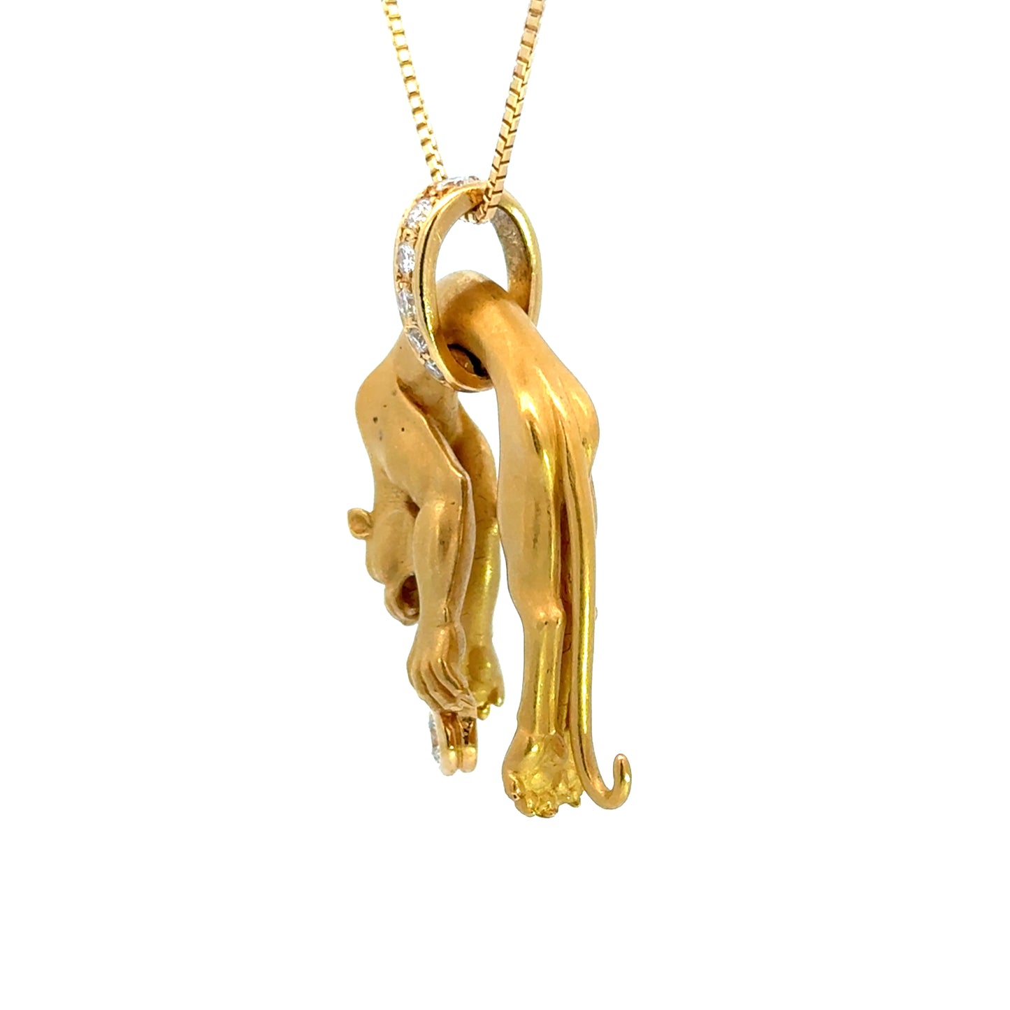 Sculptural 18K Gold Panther Pendant with Diamond Accents