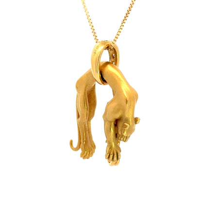 Sculptural 18K Gold Panther Pendant with Diamond Accents