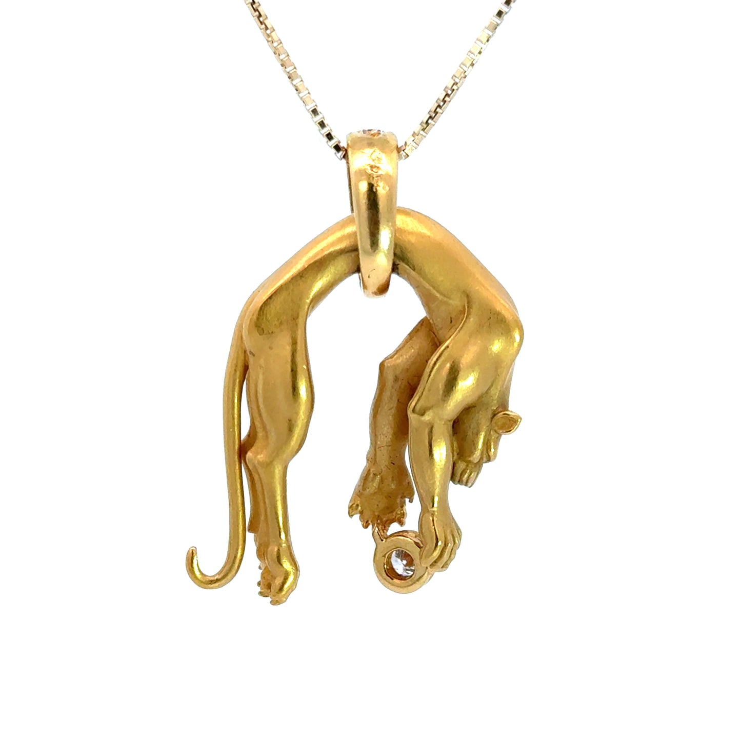 Sculptural 18K Gold Panther Pendant with Diamond Accents