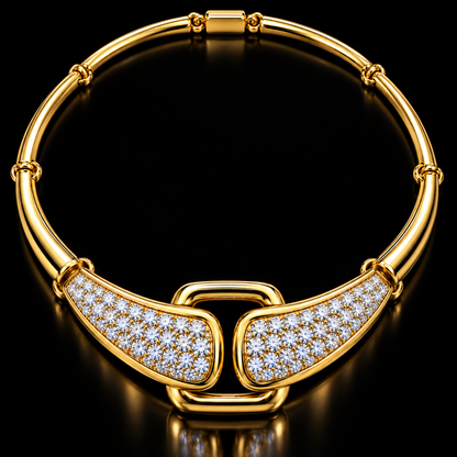 18K Yellow Gold 4.80 CT Diamond Sculptural Choker Necklace