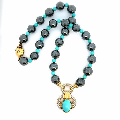 Bellucci Asuncion 18K Yellow Gold Turquoise, Hematite & Diamond Set