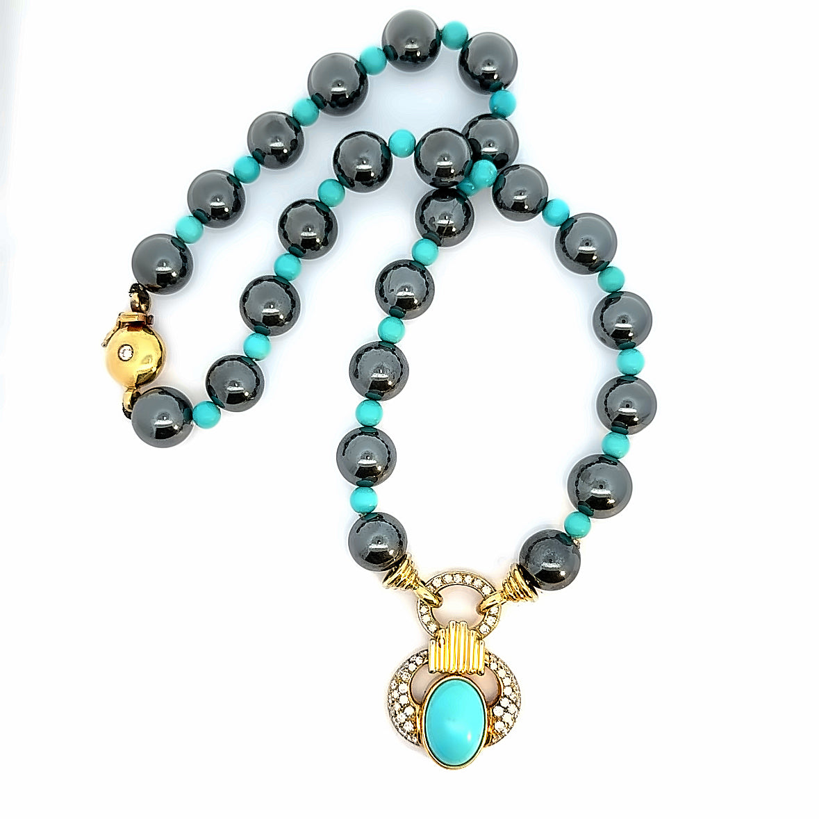 Bellucci Asuncion 18K Yellow Gold Turquoise, Hematite & Diamond Necklace