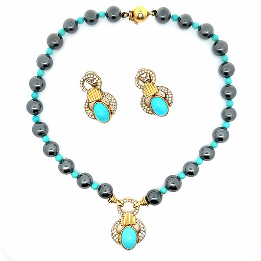 Bellucci Asuncion 18K Yellow Gold Turquoise, Hematite & Diamond Set