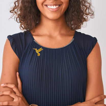 18K Yellow Gold Bird in Flight Brooch with Ruby Eye