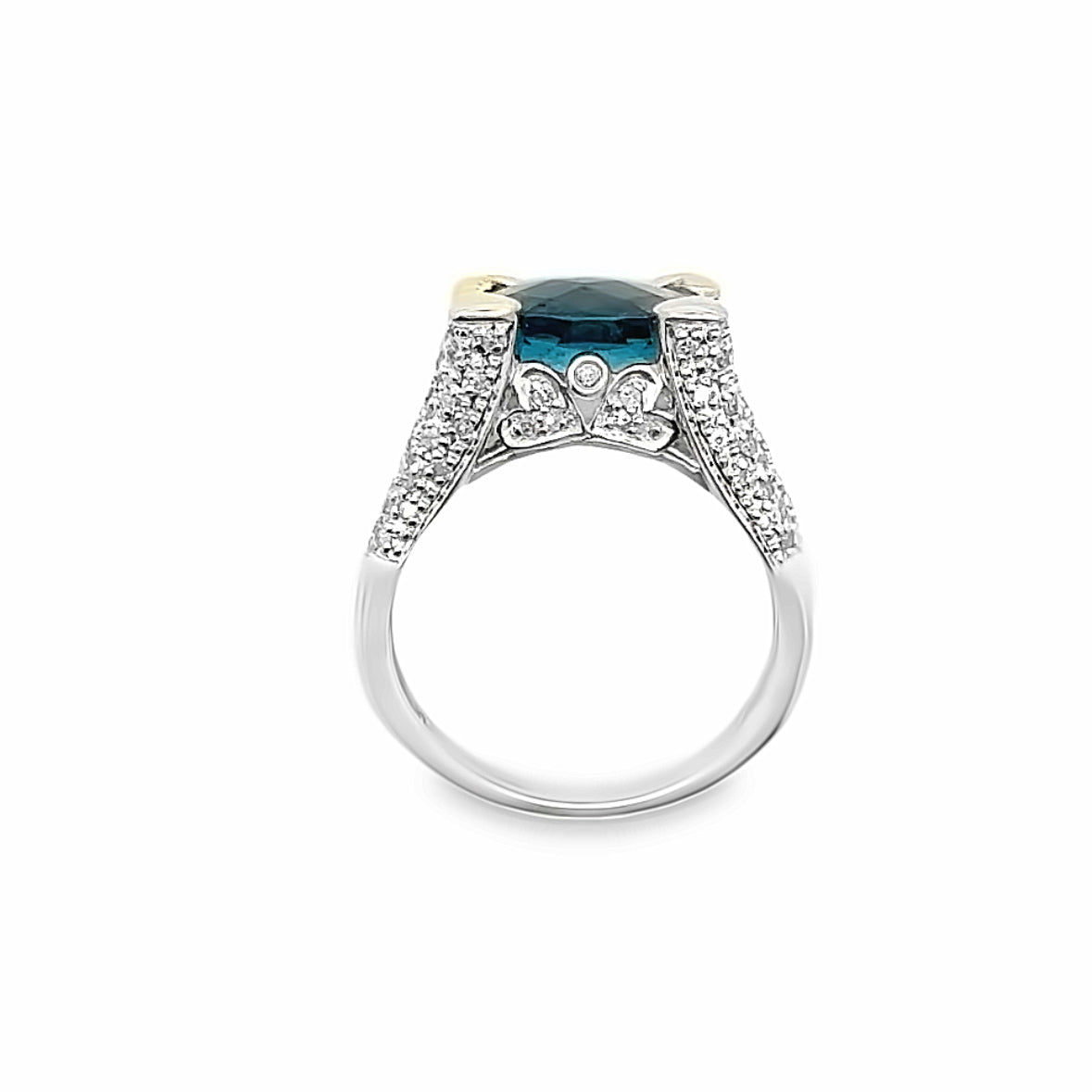 Estate 14K White Hidden Hearts Blue Topaz & Diamond Ring