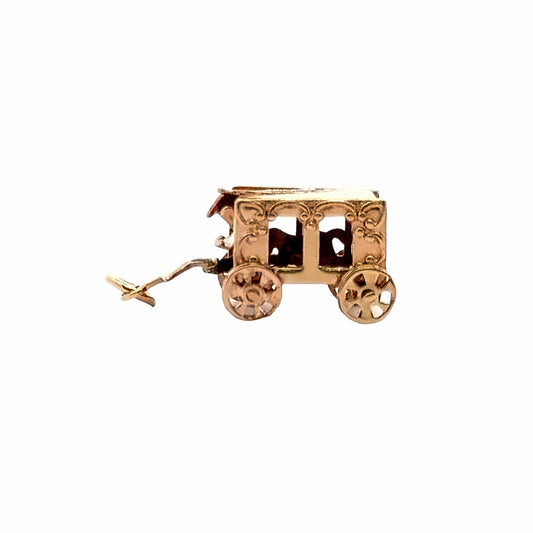 Vintage 14K Yellow Gold Wagon with Horse Charm