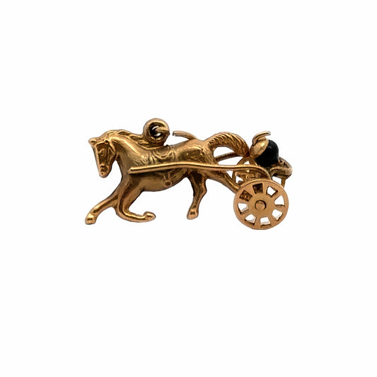 Vintage 14K Yellow Gold Horse with Chariot Charm