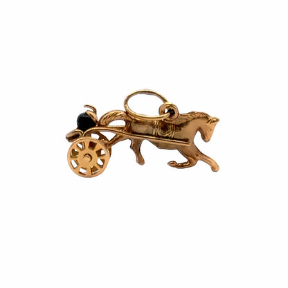 Vintage 14K Yellow Gold Horse with Chariot Charm