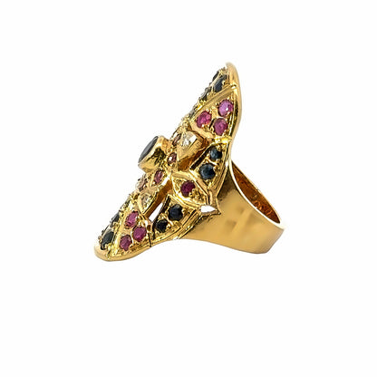 Statement Multi-Color 18K Ruby, Sapphire & Diamond Byzantine Ring