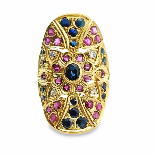 Statement Multi-Color 18K Ruby, Sapphire & Diamond Byzantine Ring