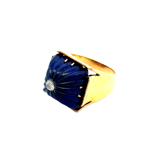 Estate 18K Yellow Gold Lapis Lazuli & Diamond Ring
