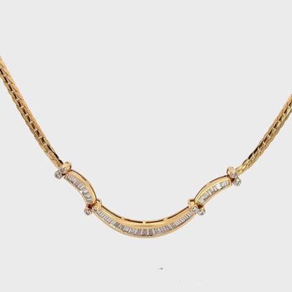 14K Yellow Gold Diamond Necklace with Sculptural Center Bar
