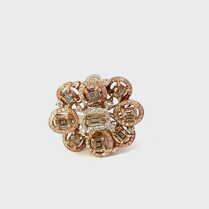 Gorgeous 18K White Gold & Rose Gold Cluster Diamond Ring