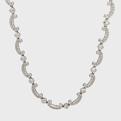 Diamond Scroll Link Necklace 18K White Gold 16”
