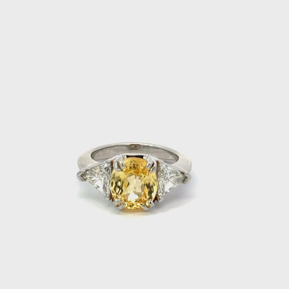 Platinum Yellow Sapphire & Trillion Diamond Three-Stone Ring