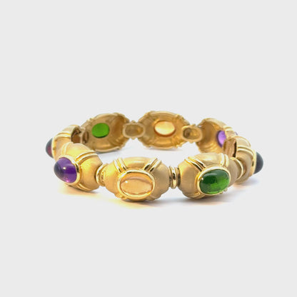 Multi-Color 18K Yellow Gold Bracelet with Eight Cabochon Gems