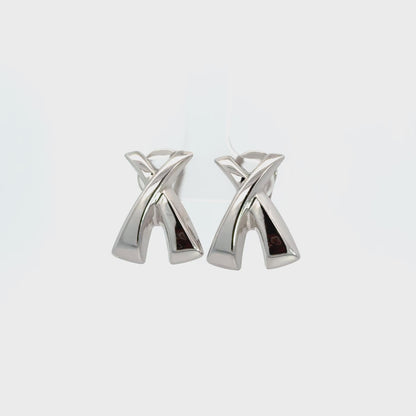 14K White Gold Sculptural X Earrings