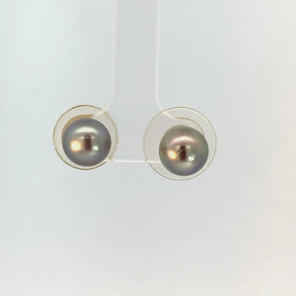 14K Yellow Gold 8mm Black Pearl Stud Earrings