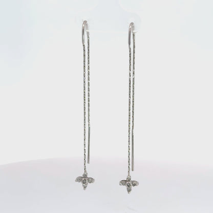 14K White Gold Diamond Star Threader Earrings
