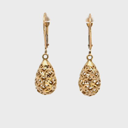 14K Yellow Gold Openwork Teardrop Earrings