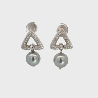 18K White Gold Diamond & Blue Pearl Drop Earrings