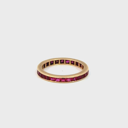 Vintage 1950s 14K Yellow Gold Raspberry-Red Ruby Eternity Band