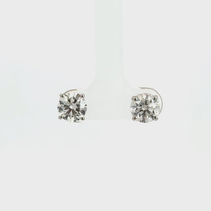 Natural Diamond Solitaire Stud Earrings 14K White Gold